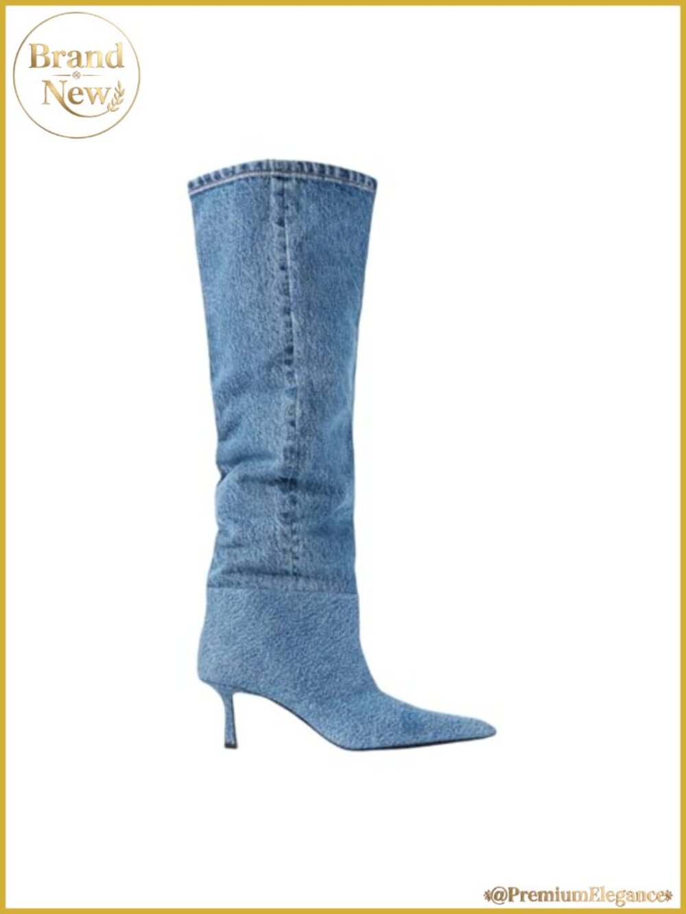Women's Knee High Stiletto Heel Pointed Toe Denim Boots